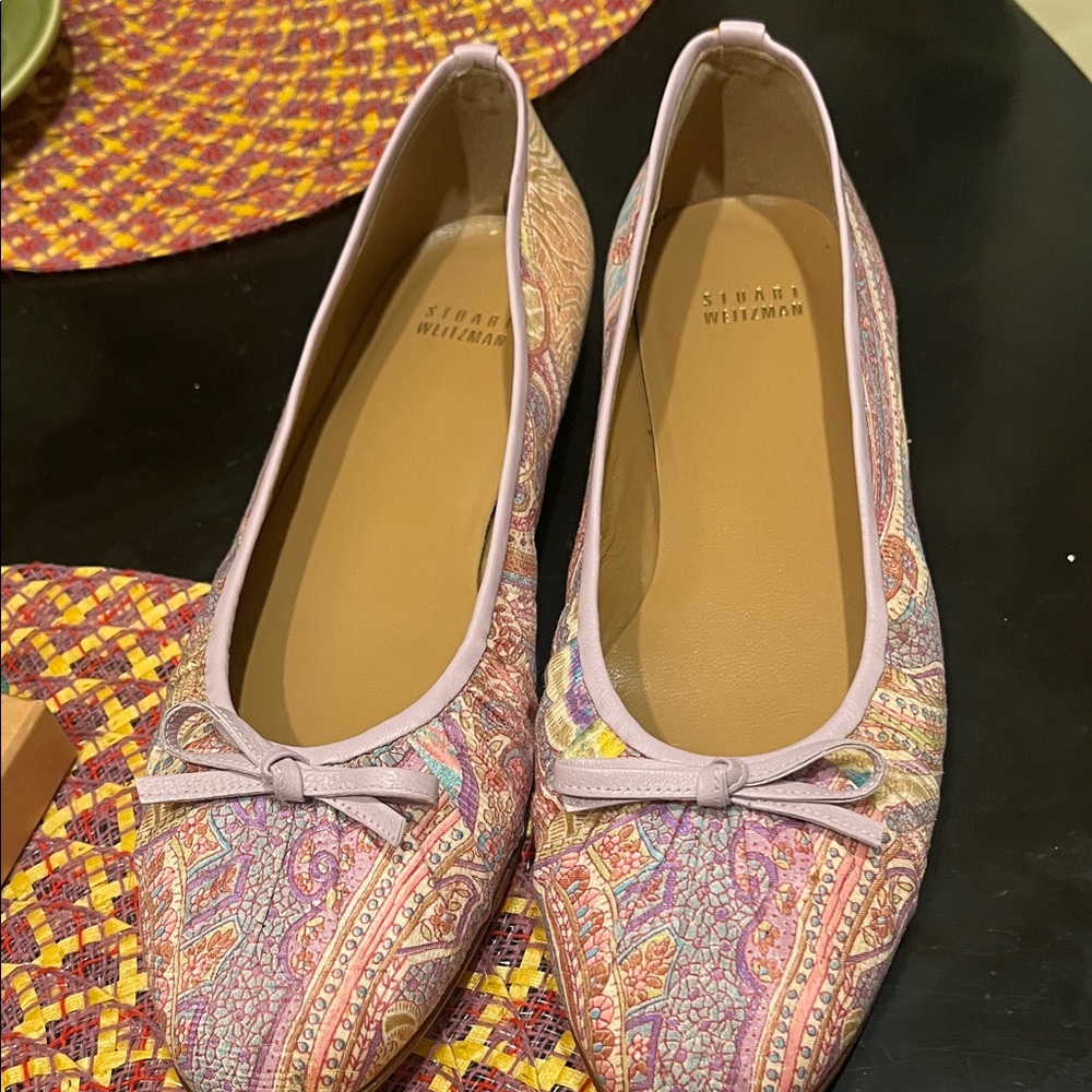 Stuart Weitzman Pastel Paisley Bow Ballet Flats - Lavender Trim